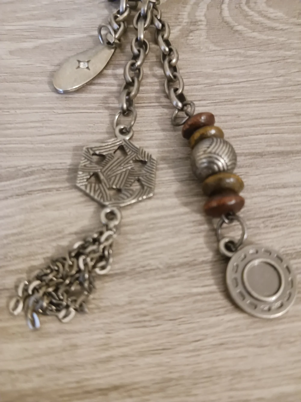 Sakroots Silver-Tone Beaded Tassel Keychain with Brown Accent Beads
